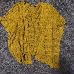 Cato Large Mustard Yellow Open Knit Cardigan